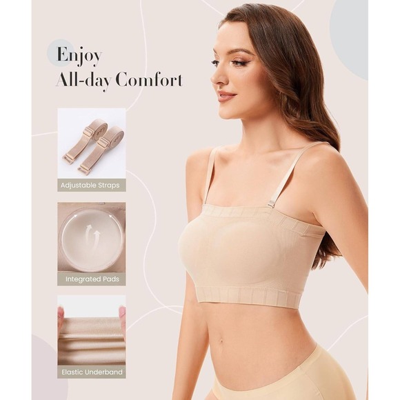 2 Pack Tan & Black Strapless Bras with Silicone Grip and Convertible Strap Small - Picture 5 of 10